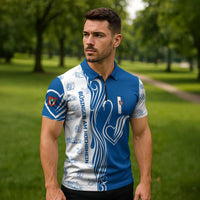 Busingen am Hochrhein Germany Zipper Polo Shirt with Swan Pattern and Blue White Heart Design - Wonder Print Shop
