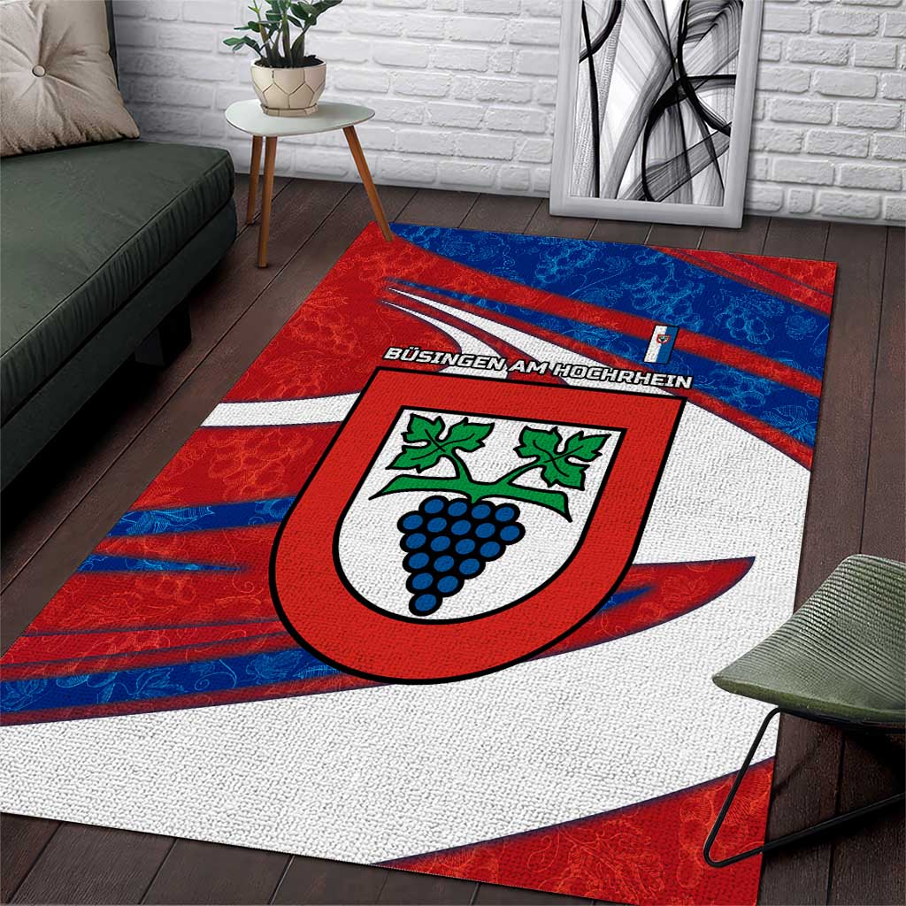 Busingen am Hochrhein Germany Area Rug with Grape Crest Design and Red Blue Wine Theme - Wonder Print Shop