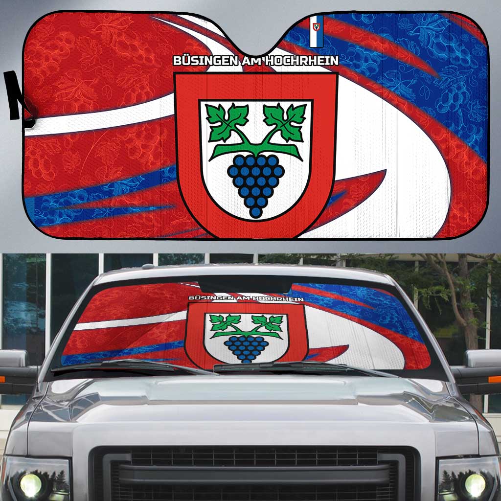 Busingen am Hochrhein Germany Auto Sun Shade with Grape Crest Design and Red Blue Wine Theme - Wonder Print Shop