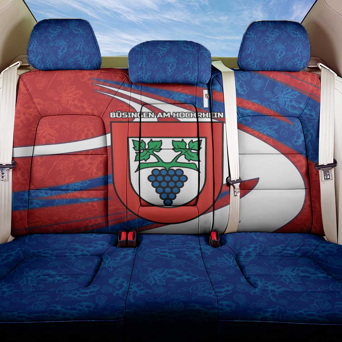 Busingen am Hochrhein Germany Back Car Seat Cover with Grape Crest Design and Red Blue Wine Theme - Wonder Print Shop