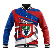 Busingen am Hochrhein Germany Baseball Jacket with Grape Crest Design and Red Blue Wine Theme - Wonder Print Shop
