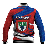 Busingen am Hochrhein Germany Baseball Jacket with Grape Crest Design and Red Blue Wine Theme - Wonder Print Shop