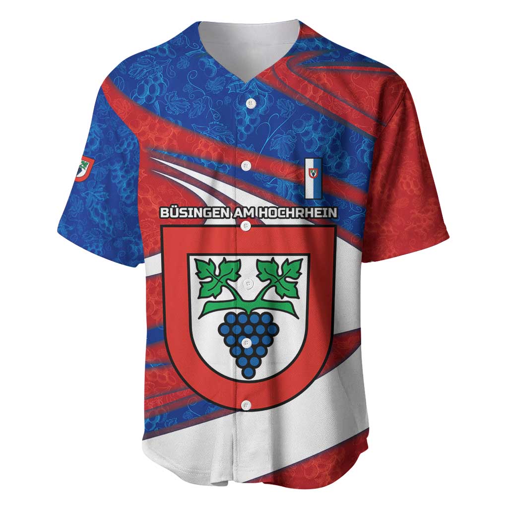 Busingen am Hochrhein Germany Baseball Jersey with Grape Crest Design and Red Blue Wine Theme - Wonder Print Shop