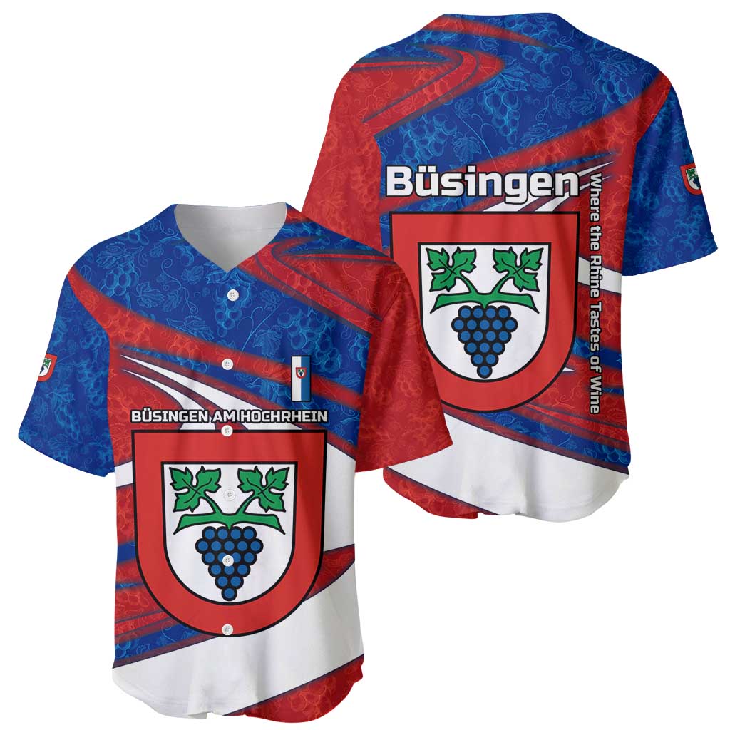 Busingen am Hochrhein Germany Baseball Jersey with Grape Crest Design and Red Blue Wine Theme - Wonder Print Shop