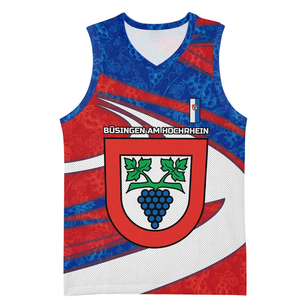 Busingen am Hochrhein Germany Basketball Jersey with Grape Crest Design and Red Blue Wine Theme - Wonder Print Shop