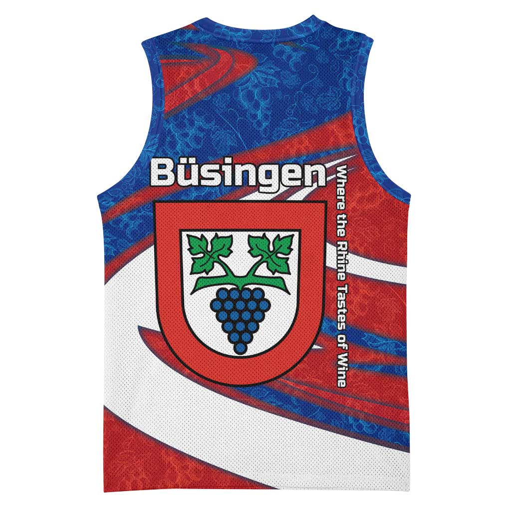 Busingen am Hochrhein Germany Basketball Jersey with Grape Crest Design and Red Blue Wine Theme - Wonder Print Shop