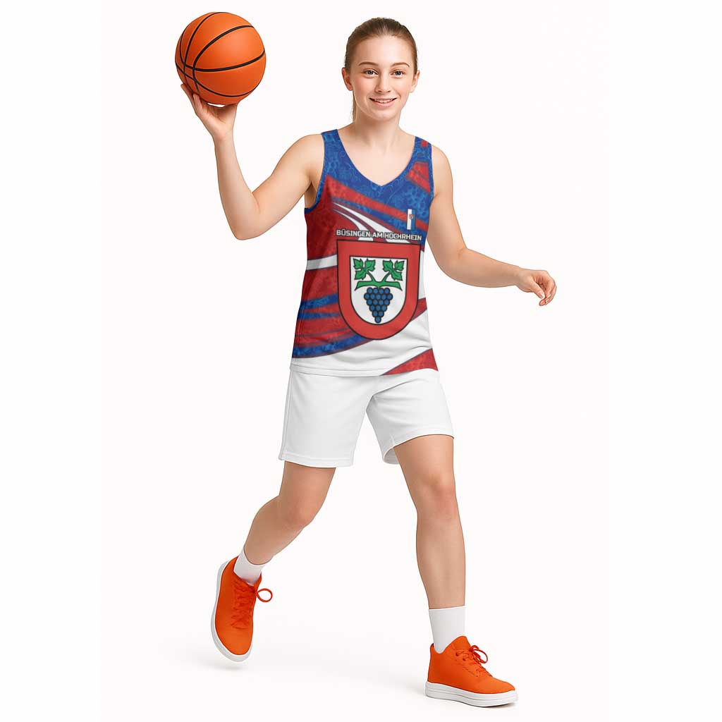 Busingen am Hochrhein Germany Basketball Jersey with Grape Crest Design and Red Blue Wine Theme - Wonder Print Shop