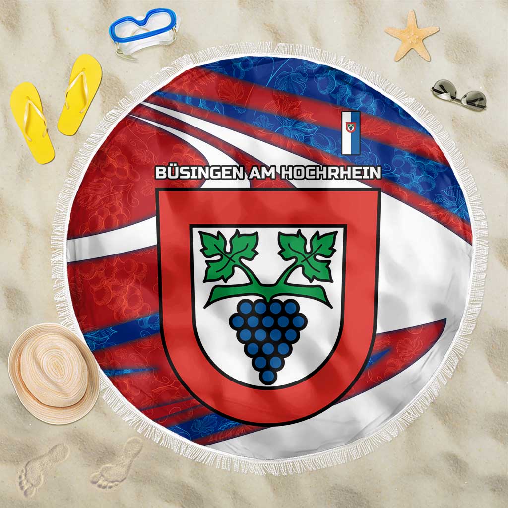 Busingen am Hochrhein Germany Beach Blanket with Grape Crest Design and Red Blue Wine Theme - Wonder Print Shop