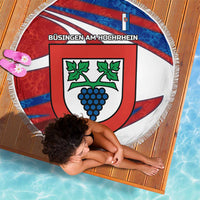 Busingen am Hochrhein Germany Beach Blanket with Grape Crest Design and Red Blue Wine Theme - Wonder Print Shop
