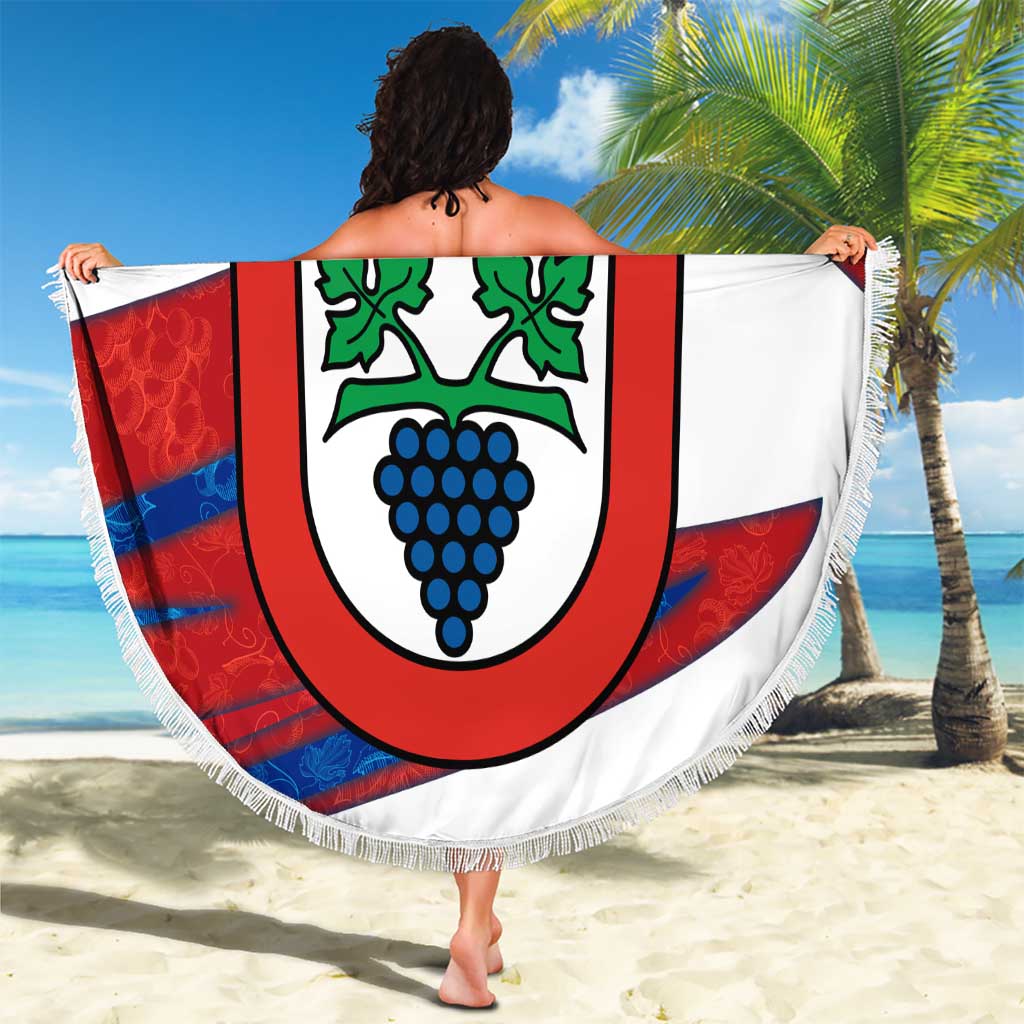 Busingen am Hochrhein Germany Beach Blanket with Grape Crest Design and Red Blue Wine Theme - Wonder Print Shop