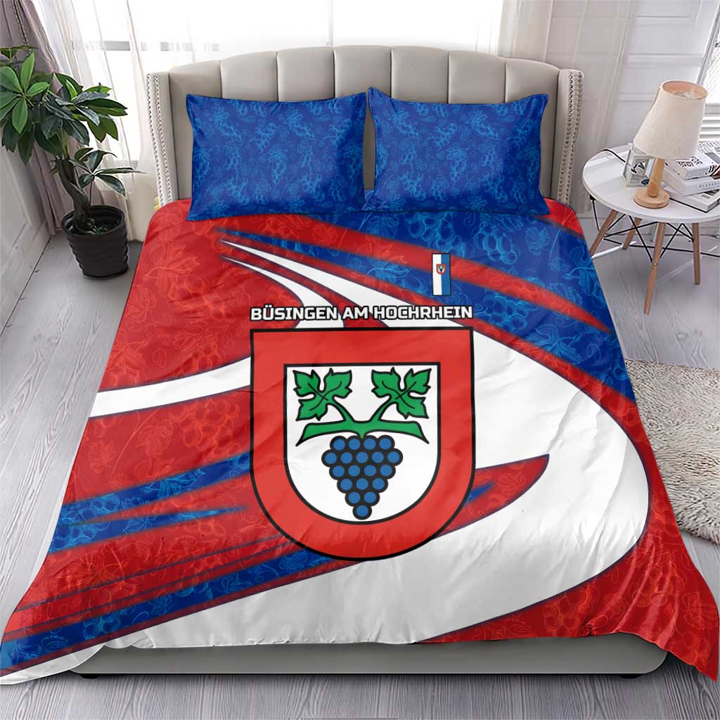 Busingen am Hochrhein Germany Bedding Set with Grape Crest Design and Red Blue Wine Theme - Wonder Print Shop