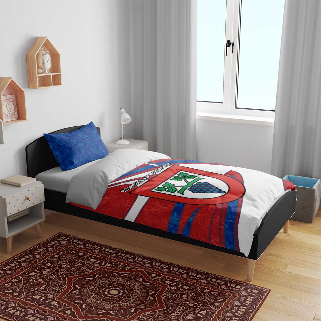 Busingen am Hochrhein Germany Bedding Set with Grape Crest Design and Red Blue Wine Theme - Wonder Print Shop