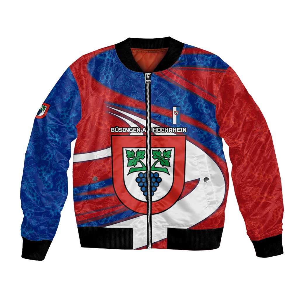 Busingen am Hochrhein Germany Bomber Jacket with Grape Crest Design and Red Blue Wine Theme - Wonder Print Shop