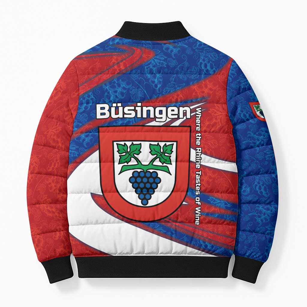 Busingen am Hochrhein Germany Bomber Puffer Jacket with Grape Crest Design and Red Blue Wine Theme - Wonder Print Shop