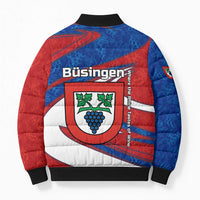 Busingen am Hochrhein Germany Bomber Puffer Jacket with Grape Crest Design and Red Blue Wine Theme - Wonder Print Shop
