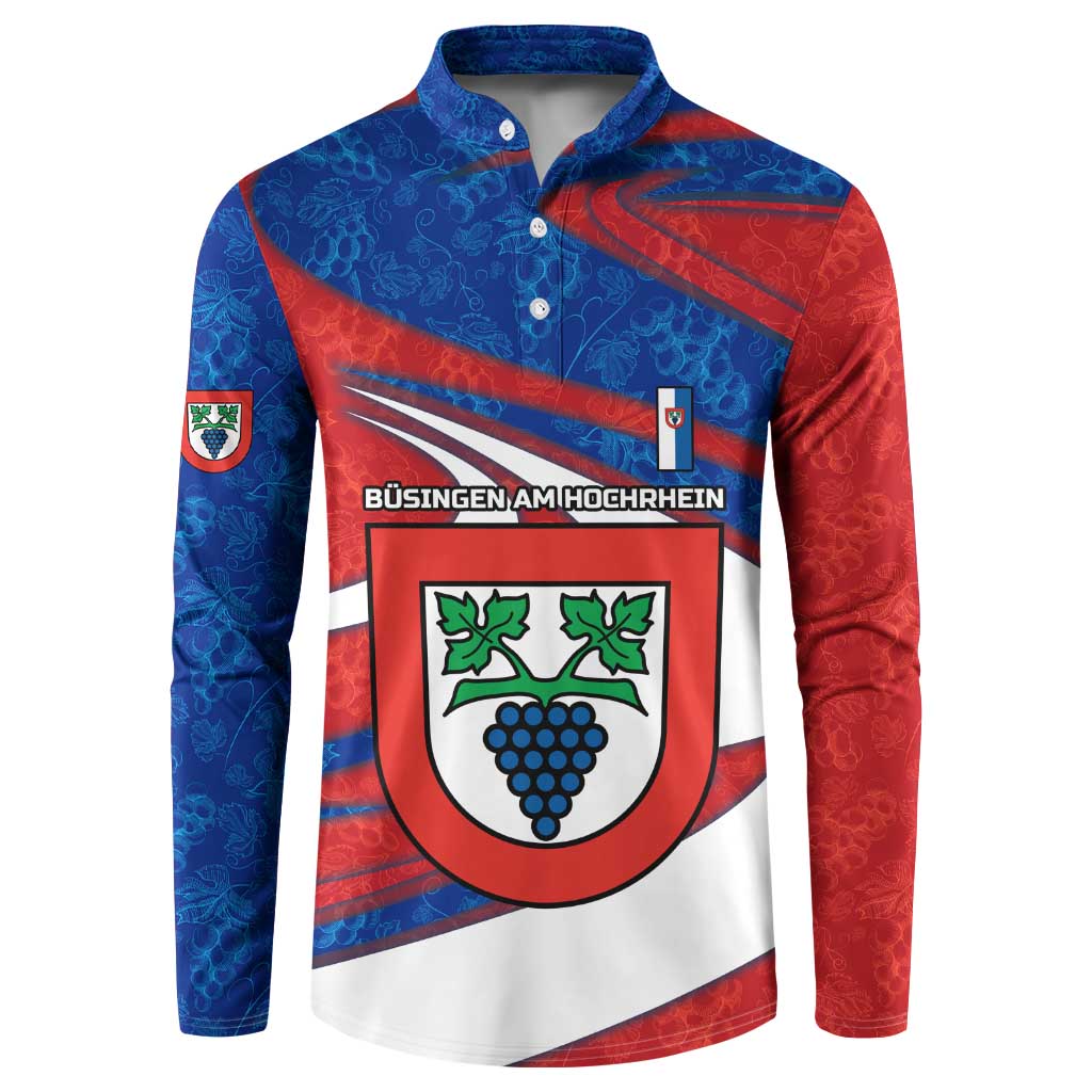 Busingen am Hochrhein Germany Button Sweatshirt with Grape Crest Design and Red Blue Wine Theme - Wonder Print Shop