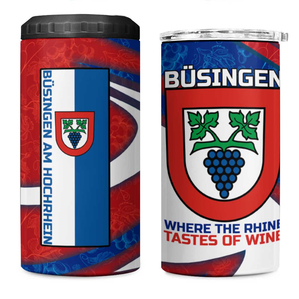 Busingen am Hochrhein Germany 4 in 1 Can Cooler Tumbler with Grape Crest Design and Red Blue Wine Theme - Wonder Print Shop