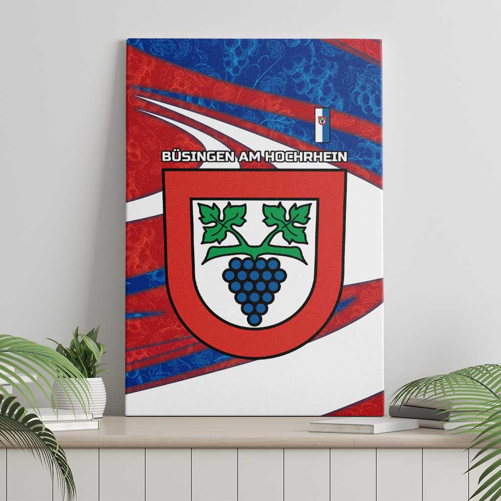 Busingen am Hochrhein Germany Canvas Wall Art with Grape Crest Design and Red Blue Wine Theme - Wonder Print Shop