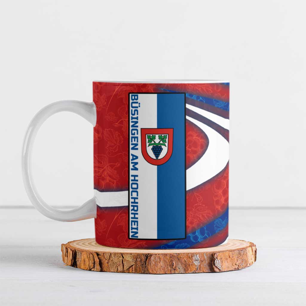 Busingen am Hochrhein Germany Ceramic Mug with Grape Crest Design and Red Blue Wine Theme - Wonder Print Shop