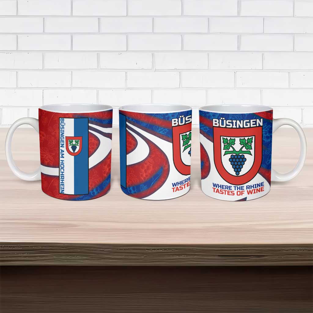 Busingen am Hochrhein Germany Ceramic Mug with Grape Crest Design and Red Blue Wine Theme - Wonder Print Shop