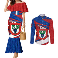 Busingen am Hochrhein Germany Couples Matching Mermaid Dress and Long Sleeve Button Shirt with Grape Crest Design and Red Blue Wine Theme - Wonder Print Shop