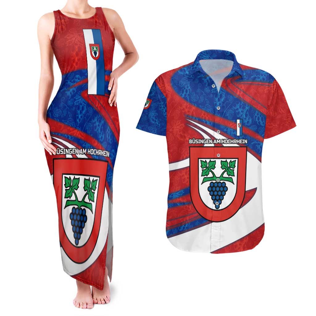 Busingen am Hochrhein Germany Couples Matching Tank Maxi Dress and Hawaiian Shirt with Grape Crest Design and Red Blue Wine Theme - Wonder Print Shop