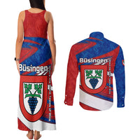 Busingen am Hochrhein Germany Couples Matching Tank Maxi Dress and Long Sleeve Button Shirt with Grape Crest Design and Red Blue Wine Theme - Wonder Print Shop