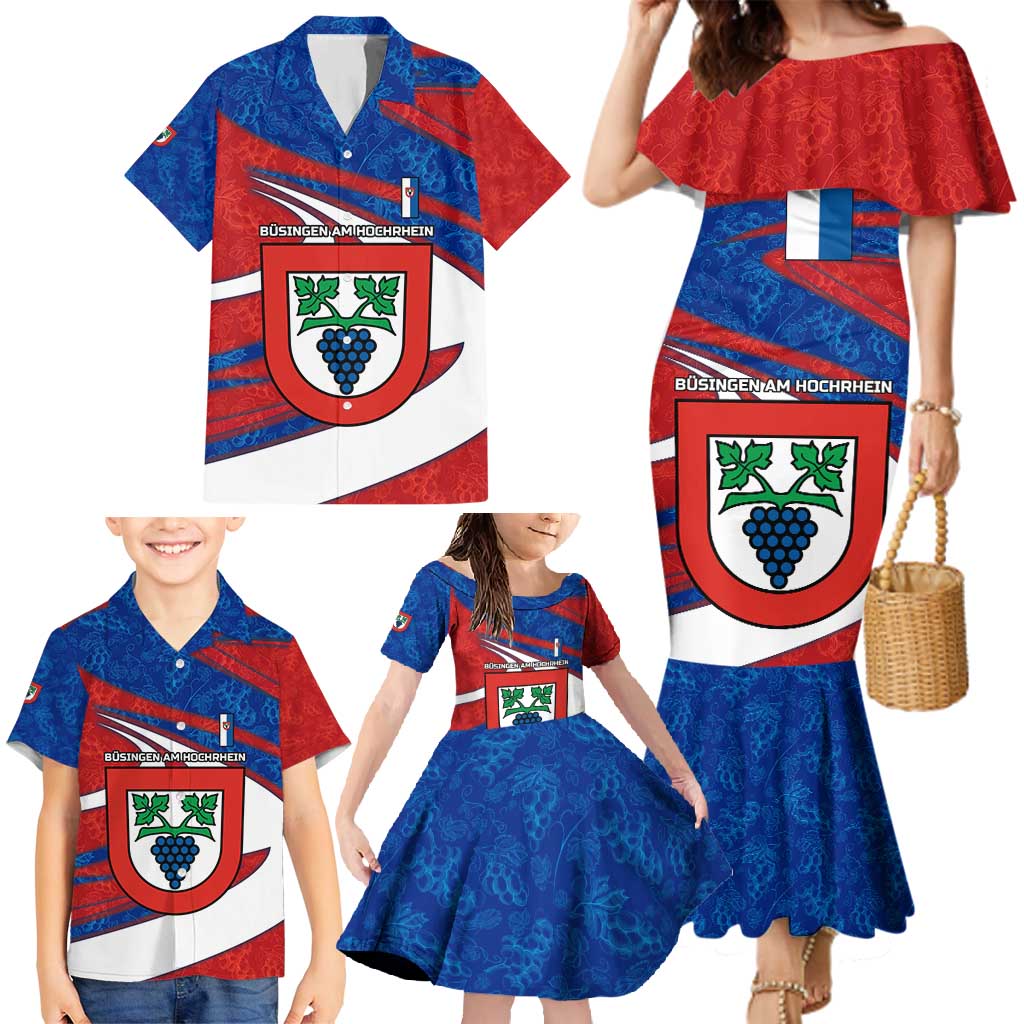 Busingen am Hochrhein Germany Family Matching Mermaid Dress and Hawaiian Shirt with Grape Crest Design and Red Blue Wine Theme - Wonder Print Shop