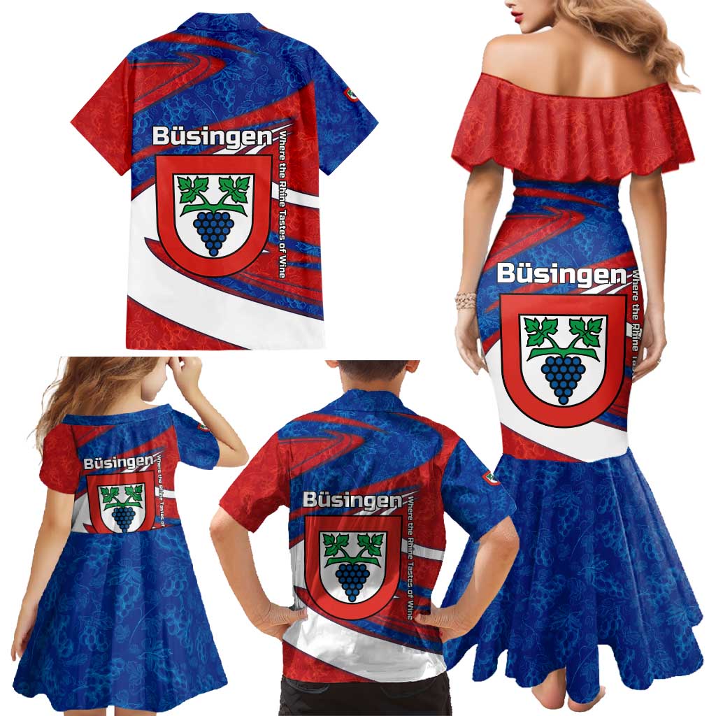 Busingen am Hochrhein Germany Family Matching Mermaid Dress and Hawaiian Shirt with Grape Crest Design and Red Blue Wine Theme - Wonder Print Shop