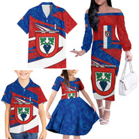 Busingen am Hochrhein Germany Family Matching Off The Shoulder Long Sleeve Dress and Hawaiian Shirt with Grape Crest Design and Red Blue Wine Theme - Wonder Print Shop