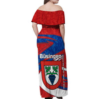Busingen am Hochrhein Germany Family Matching Off Shoulder Maxi Dress and Hawaiian Shirt with Grape Crest Design and Red Blue Wine Theme - Wonder Print Shop