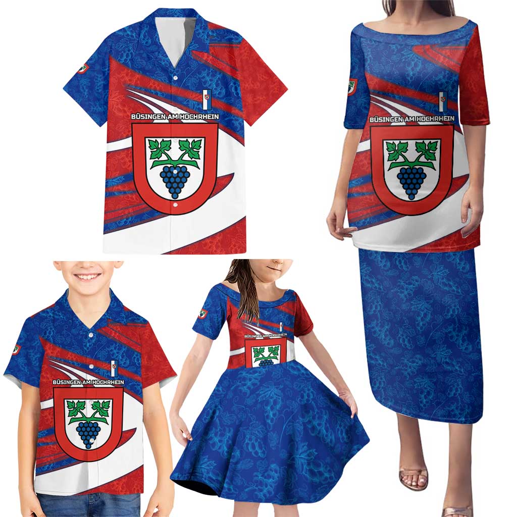 Busingen am Hochrhein Germany Family Matching Puletasi and Hawaiian Shirt with Grape Crest Design and Red Blue Wine Theme - Wonder Print Shop