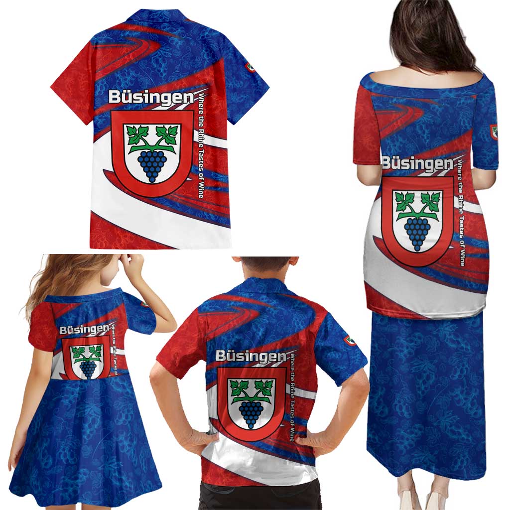 Busingen am Hochrhein Germany Family Matching Puletasi and Hawaiian Shirt with Grape Crest Design and Red Blue Wine Theme - Wonder Print Shop
