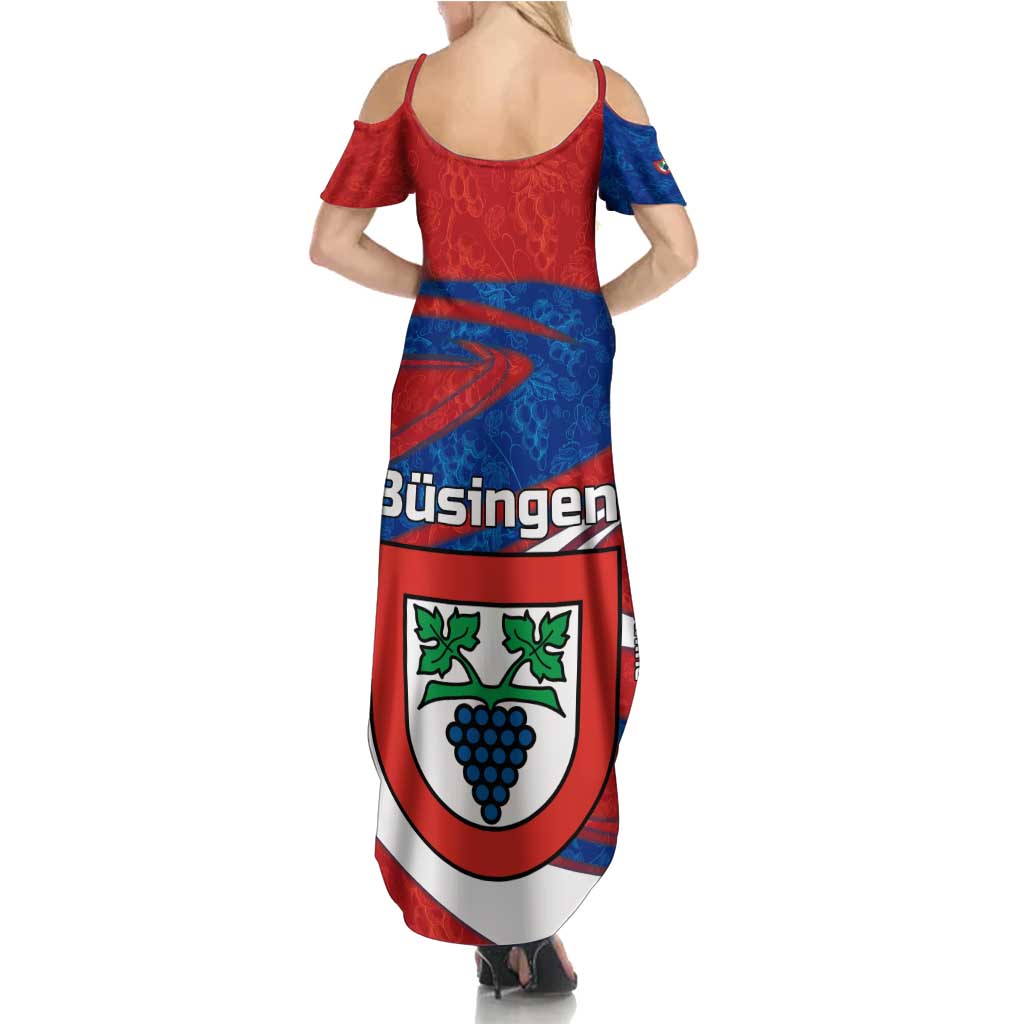 Busingen am Hochrhein Germany Family Matching Summer Maxi Dress and Hawaiian Shirt with Grape Crest Design and Red Blue Wine Theme - Wonder Print Shop