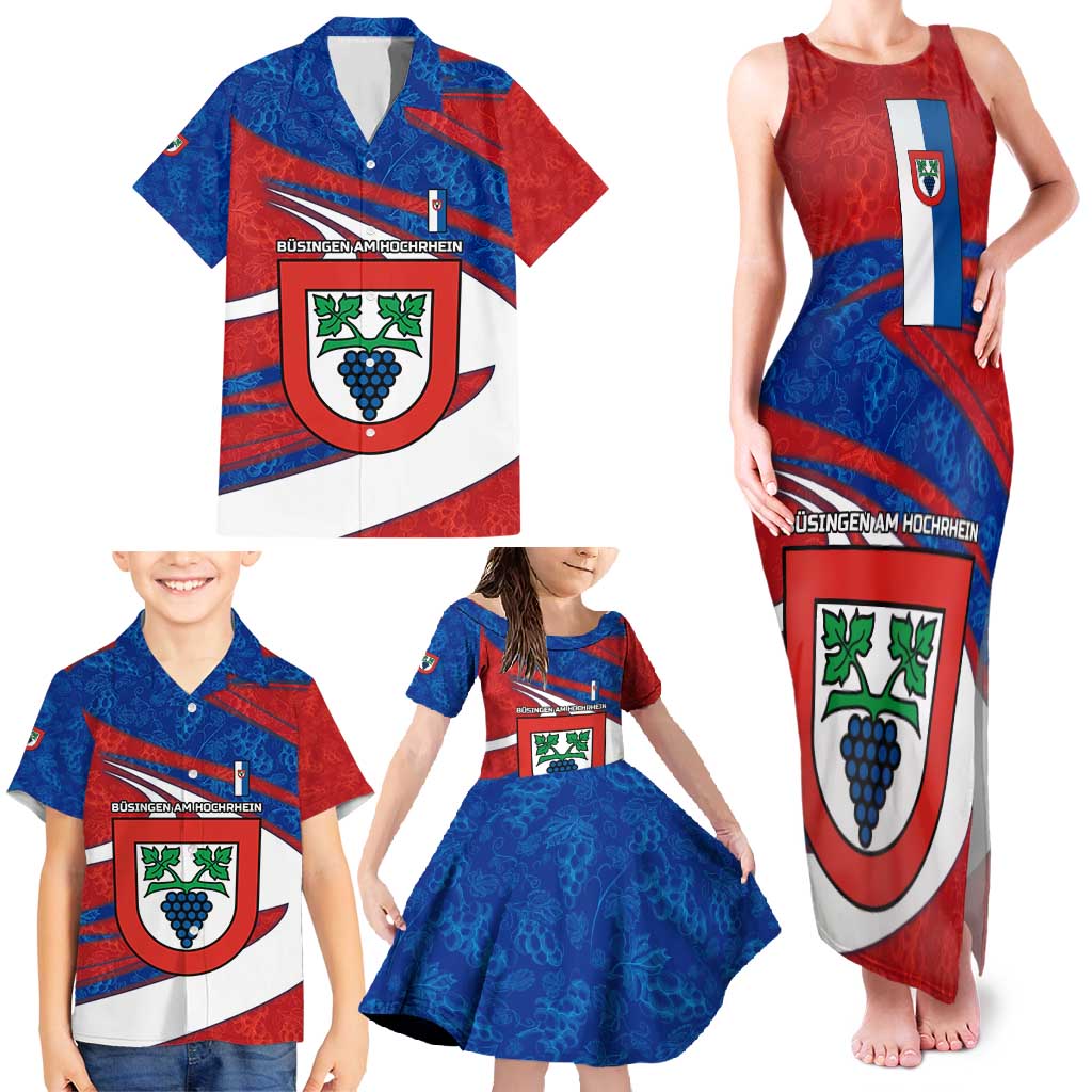 Busingen am Hochrhein Germany Family Matching Tank Maxi Dress and Hawaiian Shirt with Grape Crest Design and Red Blue Wine Theme - Wonder Print Shop