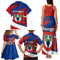 Busingen am Hochrhein Germany Family Matching Tank Maxi Dress and Hawaiian Shirt with Grape Crest Design and Red Blue Wine Theme - Wonder Print Shop
