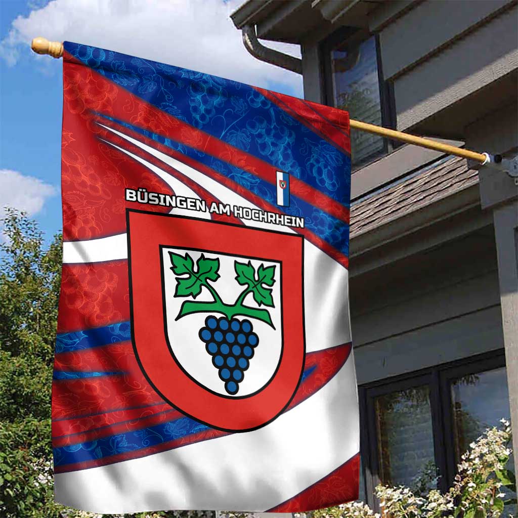 Busingen am Hochrhein Germany Garden Flag with Grape Crest Design and Red Blue Wine Theme - Wonder Print Shop