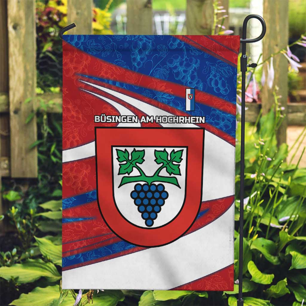 Busingen am Hochrhein Germany Garden Flag with Grape Crest Design and Red Blue Wine Theme - Wonder Print Shop