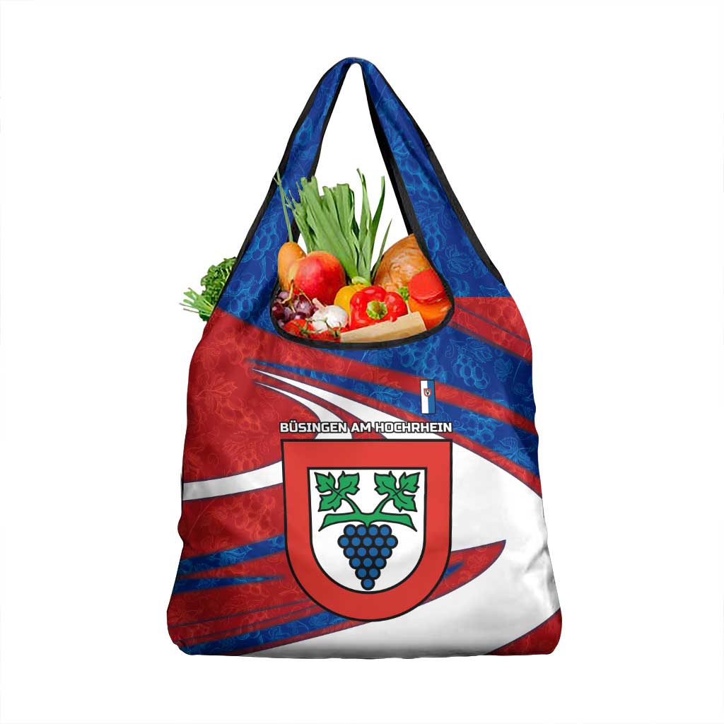 Busingen am Hochrhein Germany Grocery Bag with Grape Crest Design and Red Blue Wine Theme - Wonder Print Shop