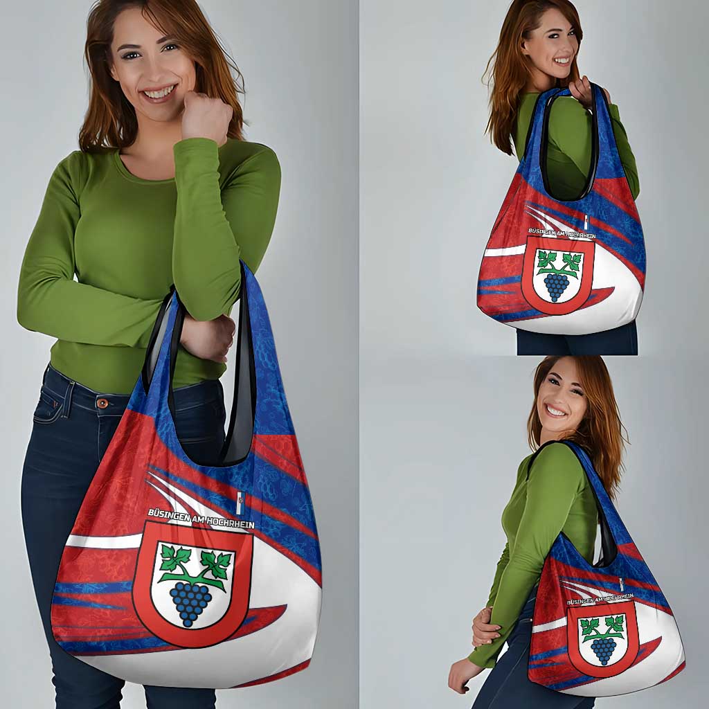 Busingen am Hochrhein Germany Grocery Bag with Grape Crest Design and Red Blue Wine Theme - Wonder Print Shop