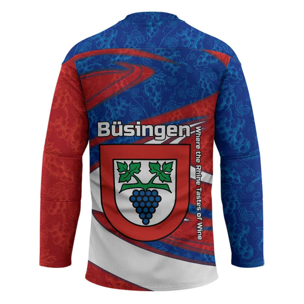 Busingen am Hochrhein Germany Hockey Jersey with Grape Crest Design and Red Blue Wine Theme - Wonder Print Shop