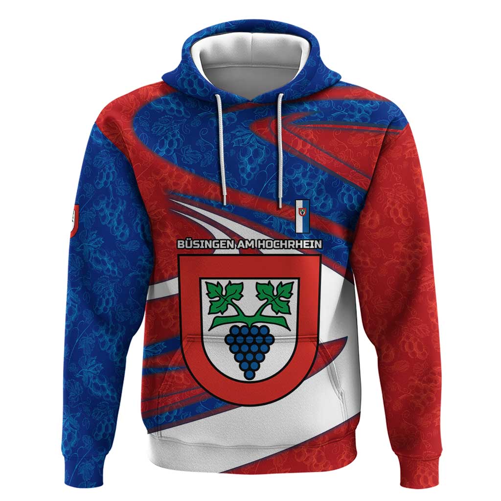 Busingen am Hochrhein Germany Hoodie with Grape Crest Design and Red Blue Wine Theme - Wonder Print Shop