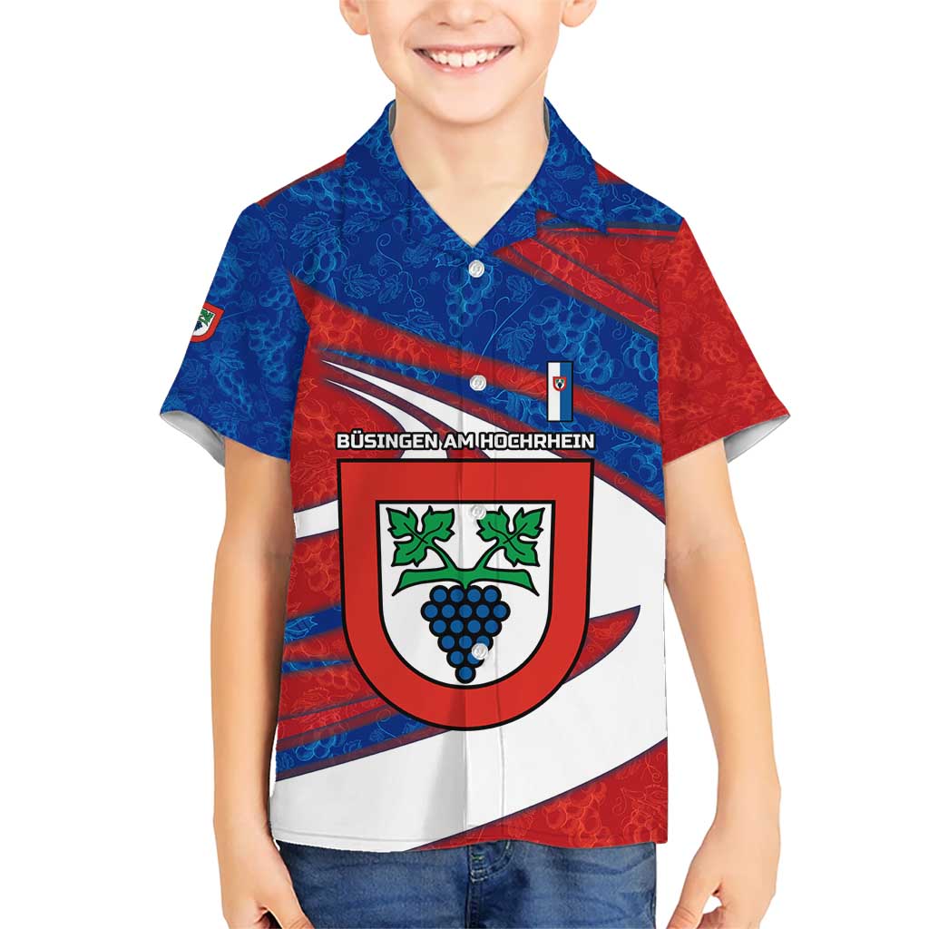 Busingen am Hochrhein Germany Kid Hawaiian Shirt with Grape Crest Design and Red Blue Wine Theme - Wonder Print Shop