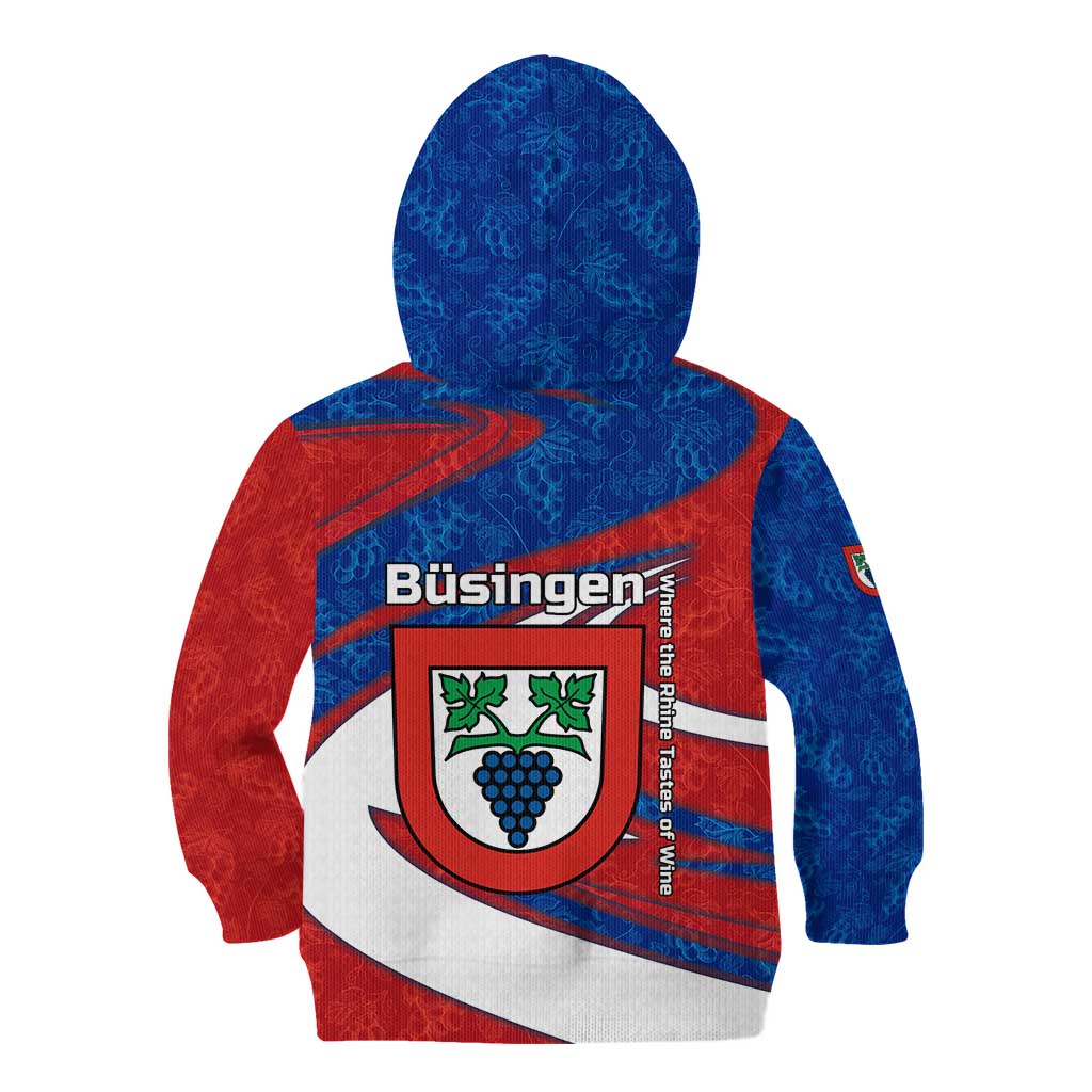 Busingen am Hochrhein Germany Kid Hoodie with Grape Crest Design and Red Blue Wine Theme - Wonder Print Shop