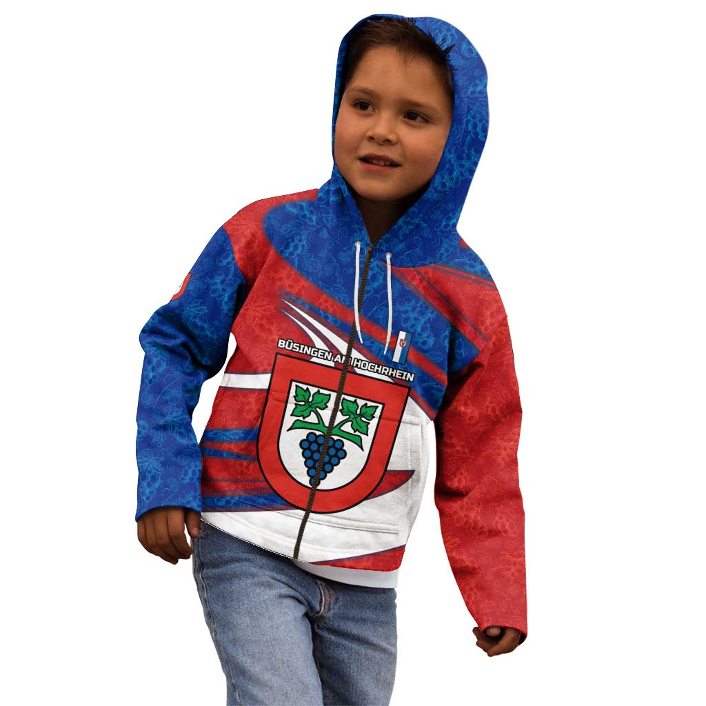 Busingen am Hochrhein Germany Kid Hoodie with Grape Crest Design and Red Blue Wine Theme - Wonder Print Shop