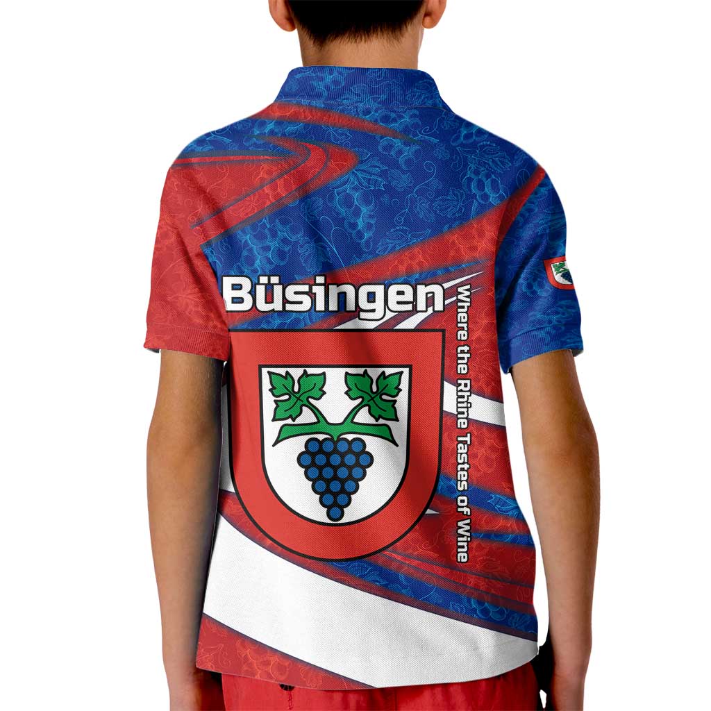 Busingen am Hochrhein Germany Kid Polo Shirt with Grape Crest Design and Red Blue Wine Theme - Wonder Print Shop