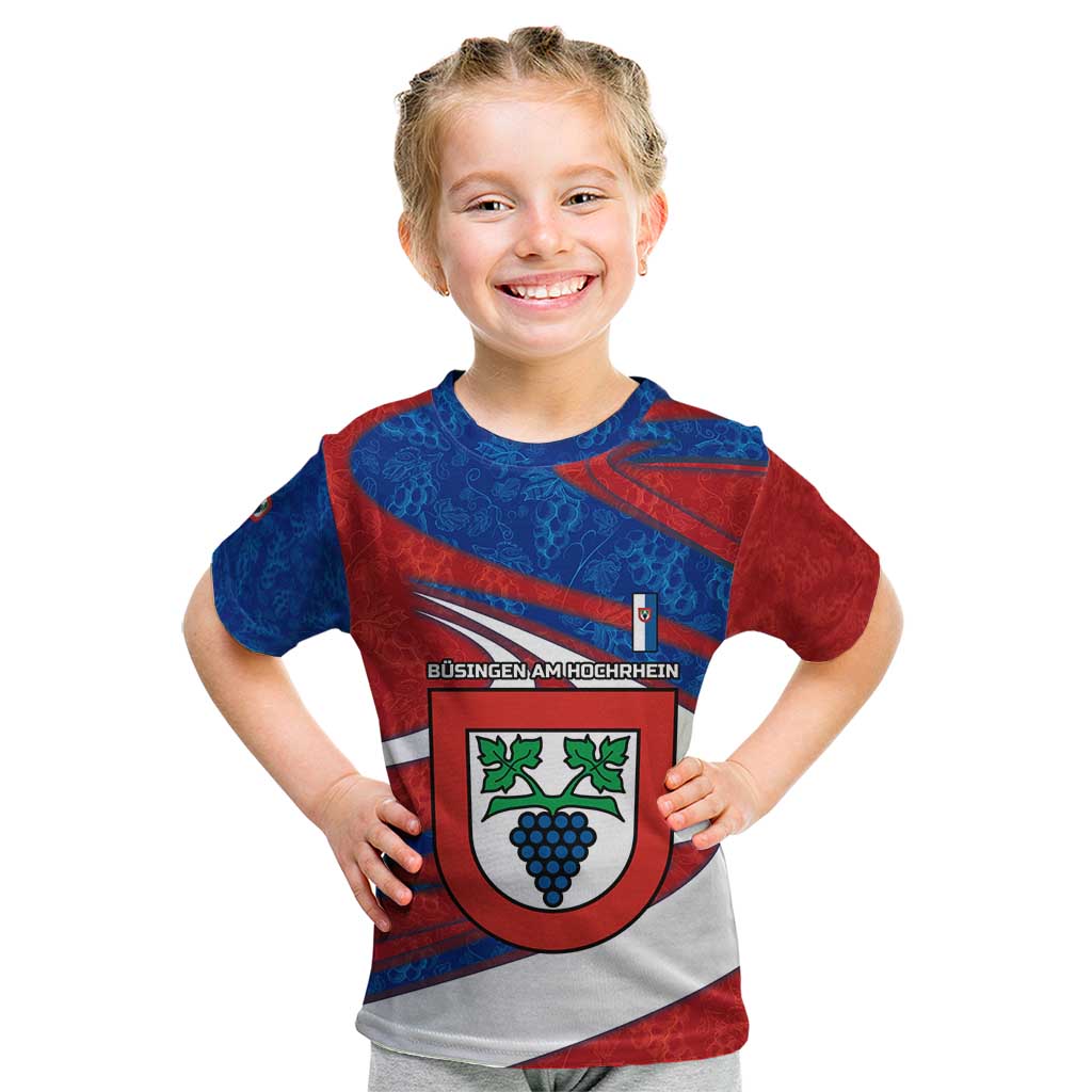 Busingen am Hochrhein Germany Kid T Shirt with Grape Crest Design and Red Blue Wine Theme - Wonder Print Shop
