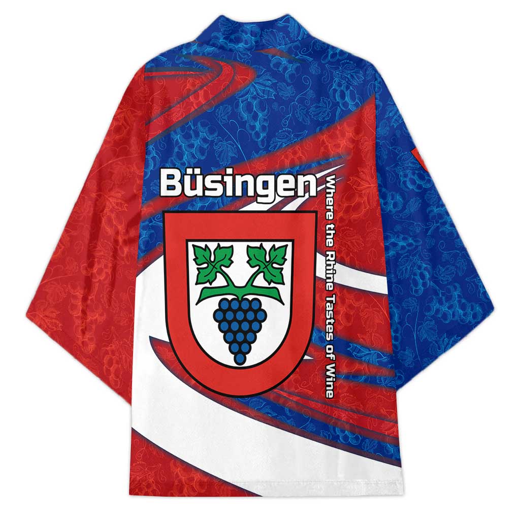 Busingen am Hochrhein Germany Kimono with Grape Crest Design and Red Blue Wine Theme - Wonder Print Shop