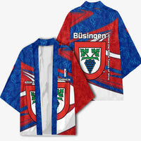 Busingen am Hochrhein Germany Kimono with Grape Crest Design and Red Blue Wine Theme - Wonder Print Shop