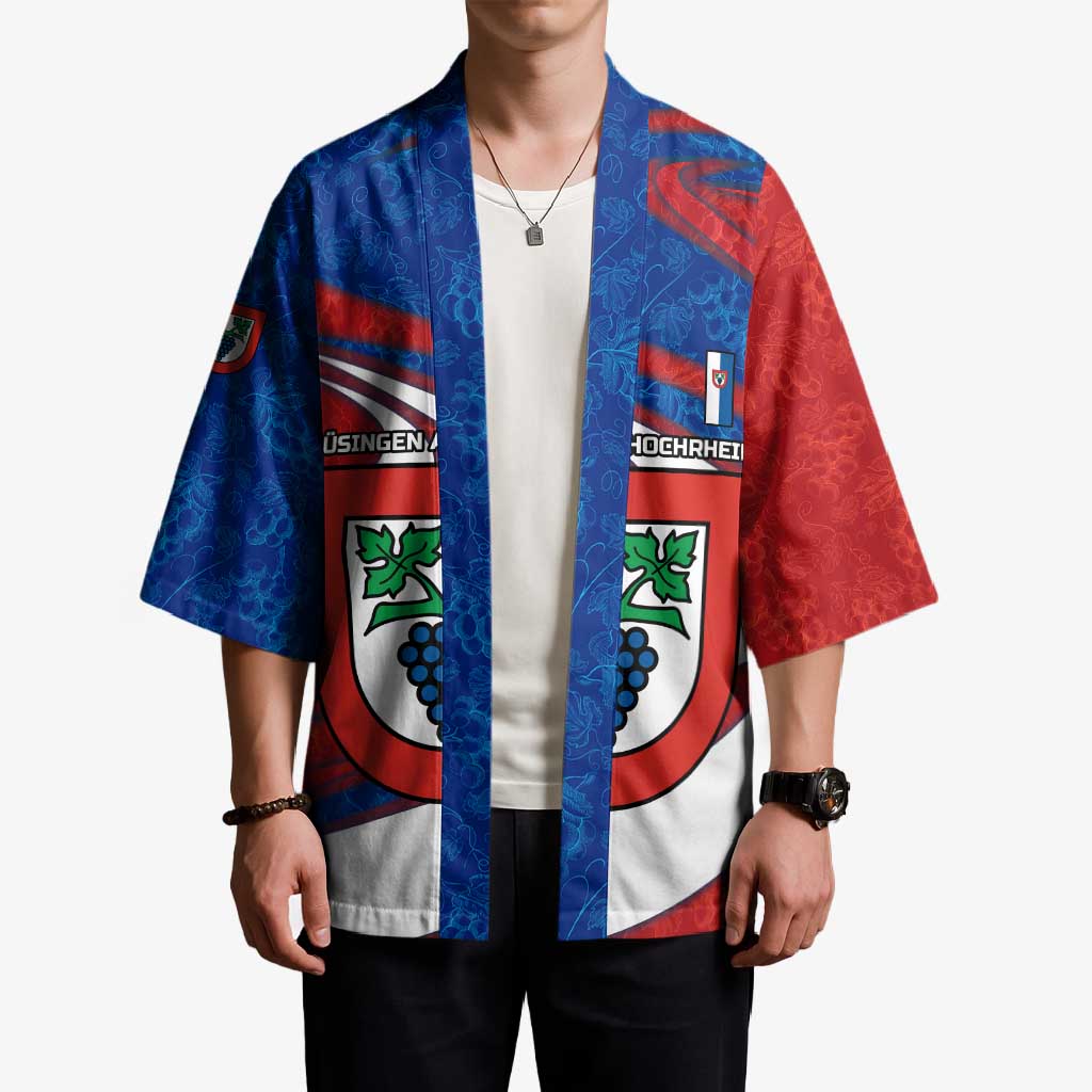 Busingen am Hochrhein Germany Kimono with Grape Crest Design and Red Blue Wine Theme - Wonder Print Shop